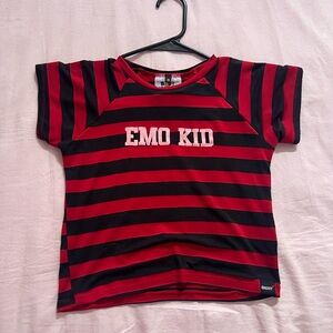 O-Mighty Red and Black Emo Kid Striped Tee